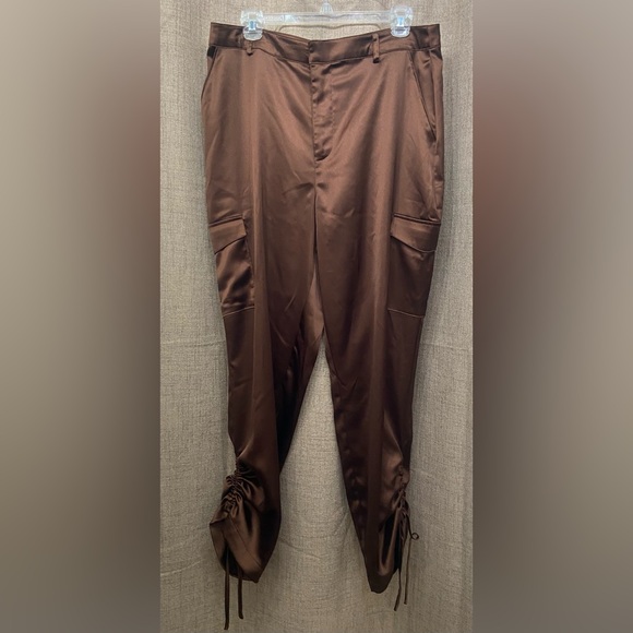 Satin Brown Cargo Pants - Picture 2 of 9
